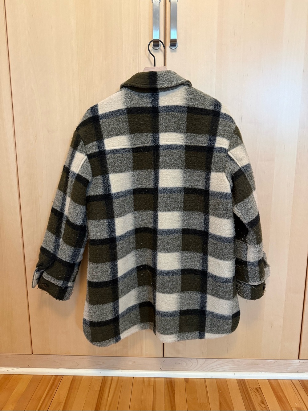 Madewell Plaid Sherpa Shacket in Olive & Cream - Picture 6 of 7